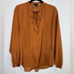 H&M Rust Orange satiny pullover blouse size 8